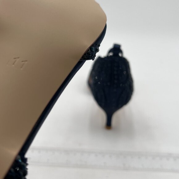 XYD Navy Chic Peep Toe D'Orsay Kitten Heel Rhinestone Studs Ankle Strap Sandals - Picture 6 of 8